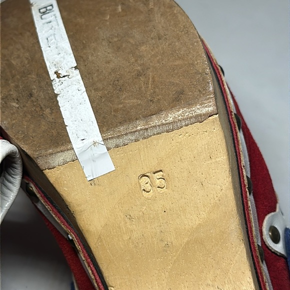 Dolce & Gabbana Red Suede Butterfly Wooden Heel Platform Clogs Women’s Size 35 - Picture 11 of 11